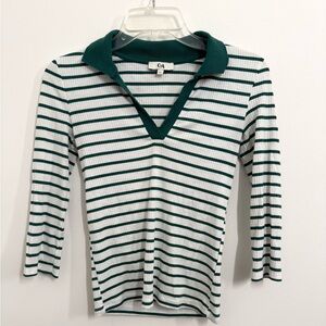 Green and White Striped Long Sleeve Tee